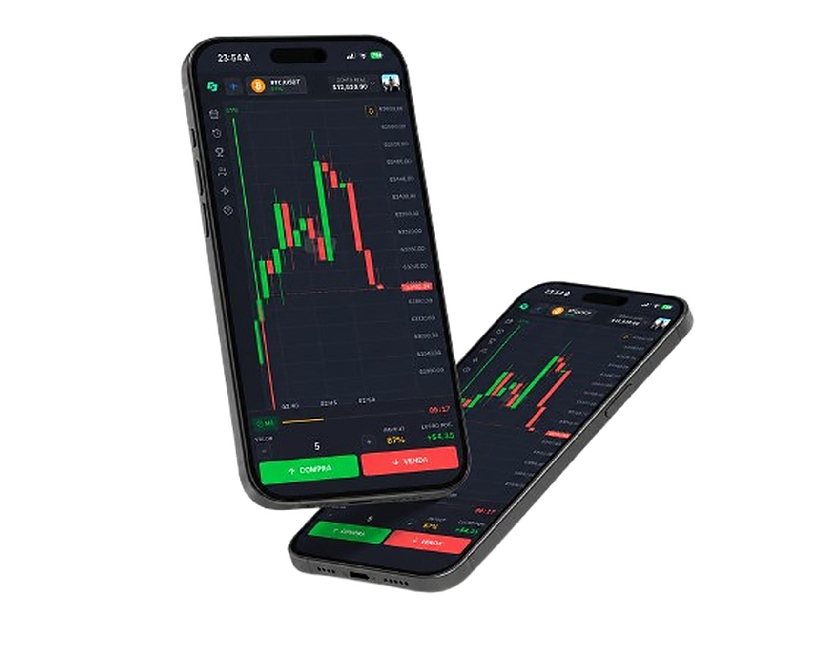 App de trading da FYoption em dois celulares